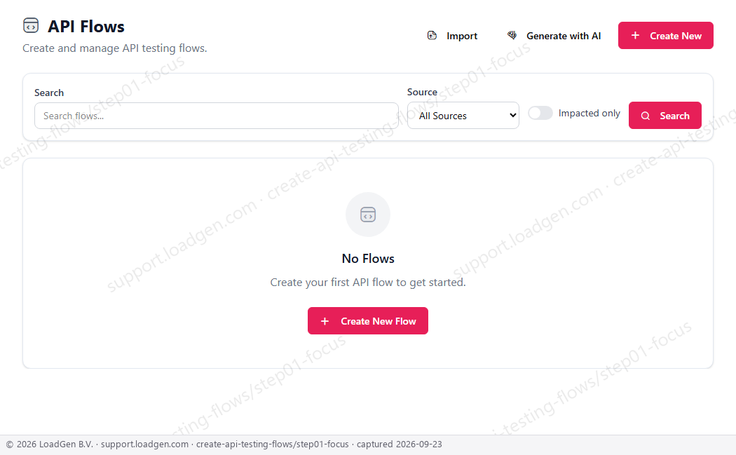 Create and manage API testing flows - step 1 detail