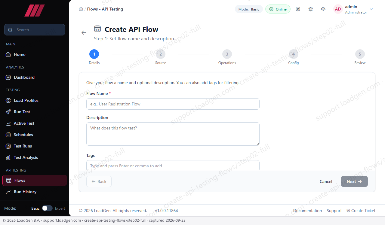Create and manage API testing flows - step 2