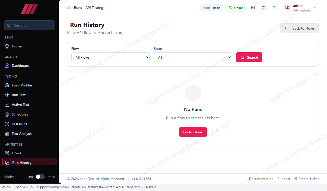 Create and manage API testing flows - step 4