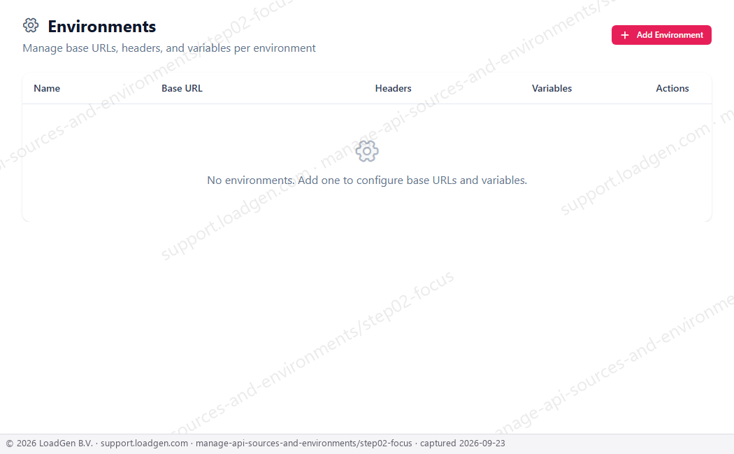 Manage API sources and environments - step 2 detail
