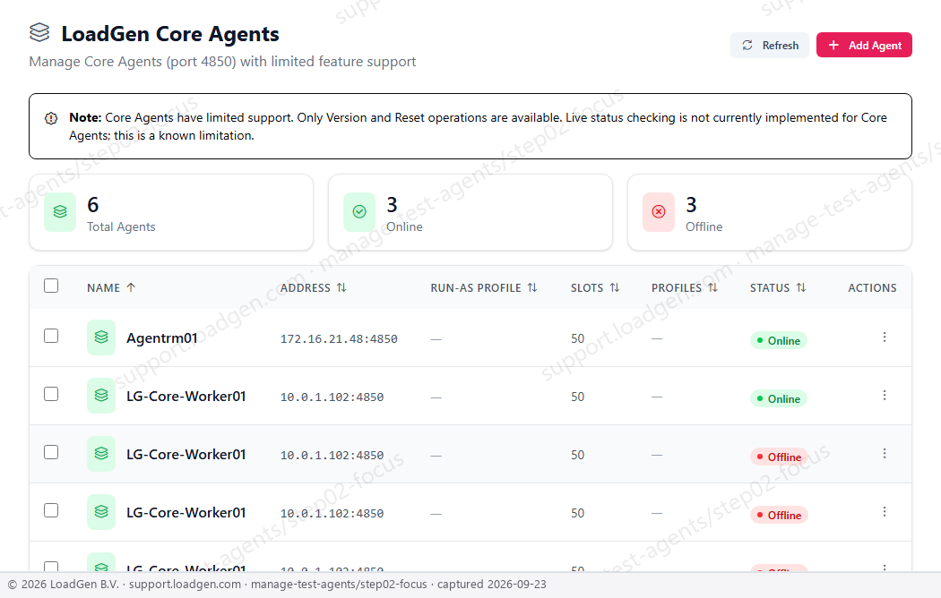 Manage test agents - step 2 detail