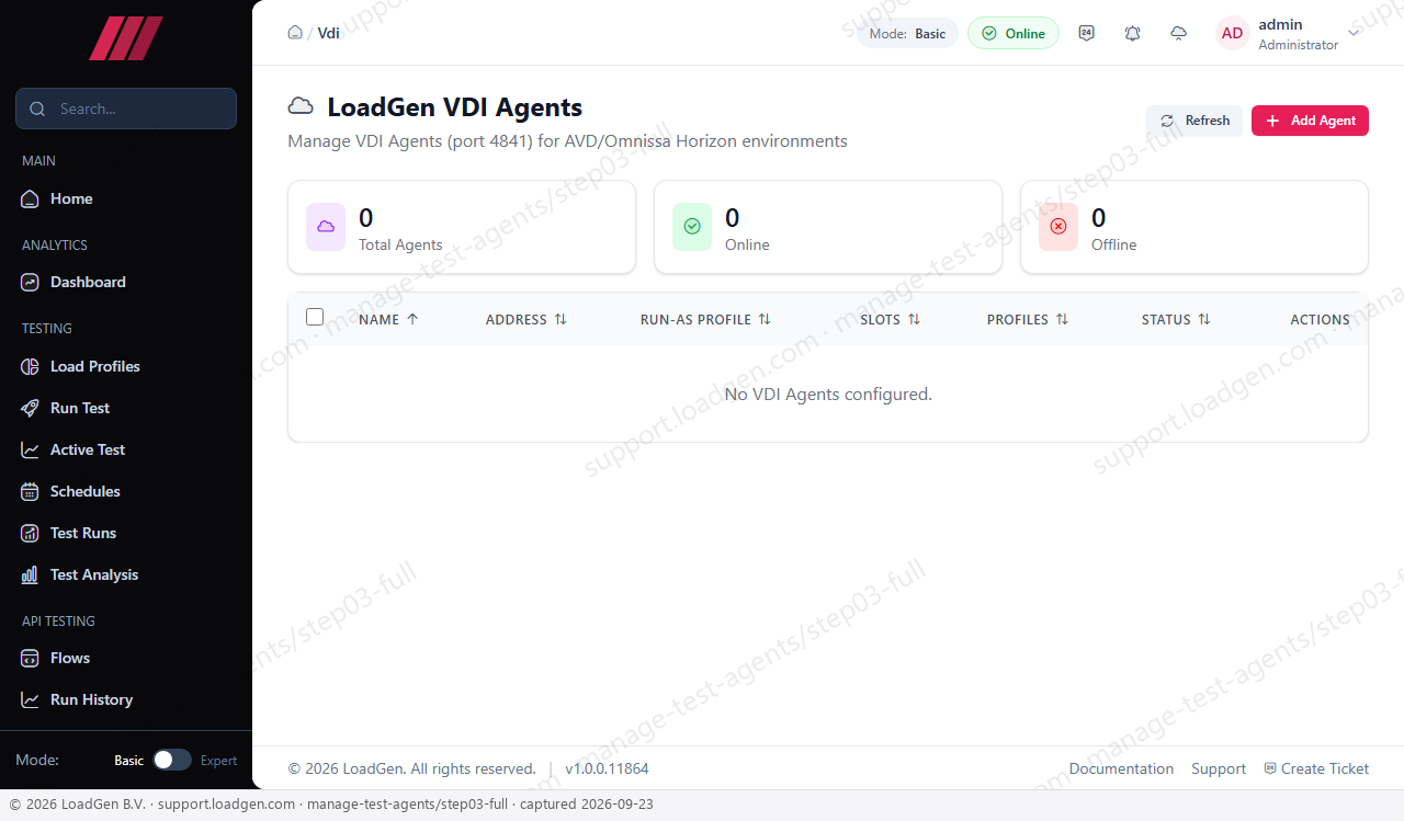 Manage test agents - step 3
