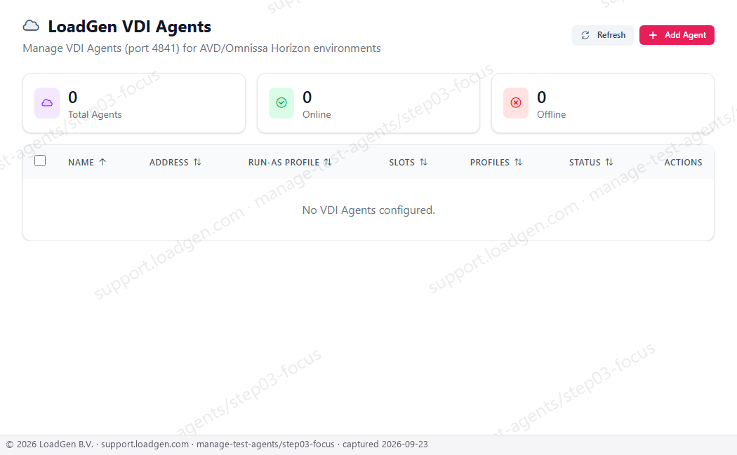 Manage test agents - step 3 detail