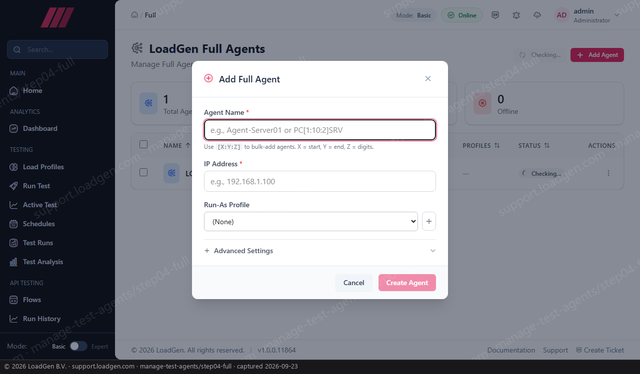 Manage test agents - step 4