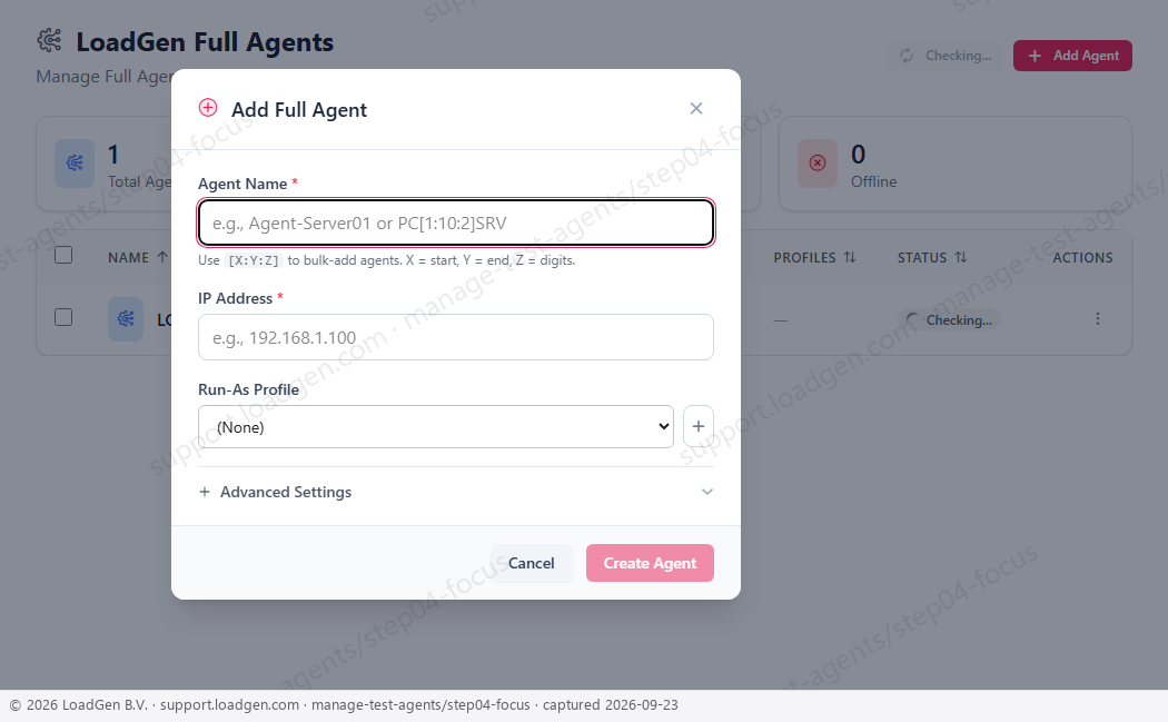 Manage test agents - step 4 detail