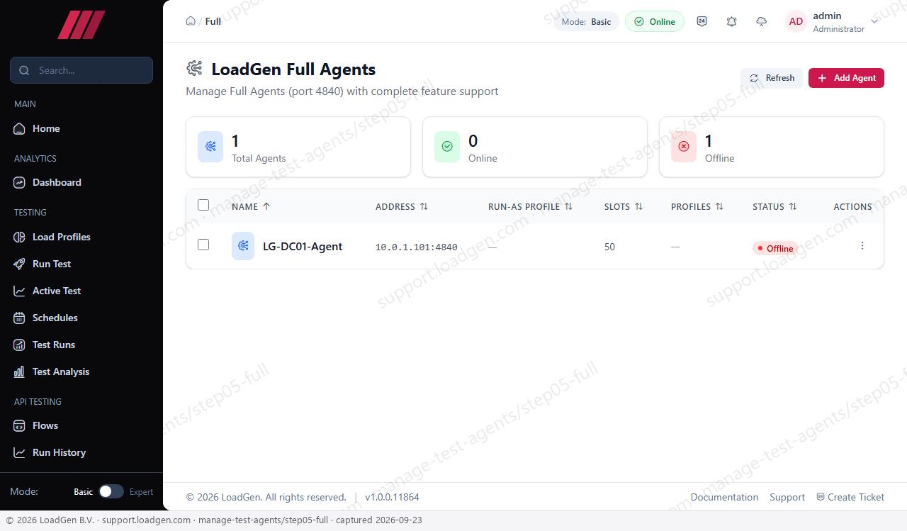 Manage test agents - step 5