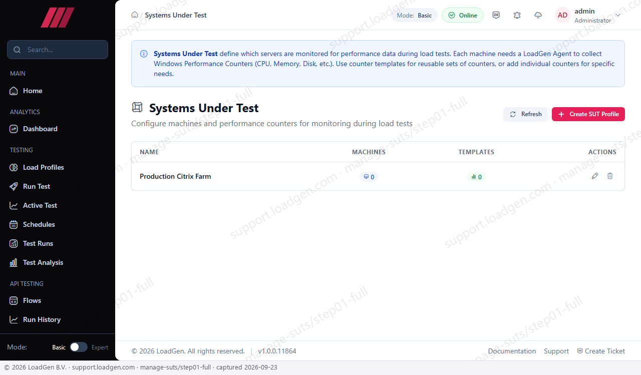 Manage Systems Under Test (SUTs) - step 1