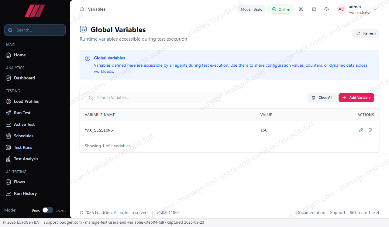 Manage test users and variables - step 4