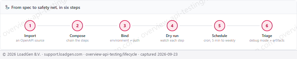 Main: API Testing, lifecycle strip