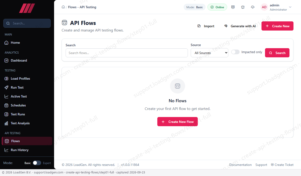 Create and manage API testing flows - step 1