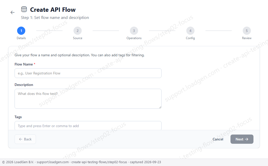 Create and manage API testing flows - step 2 detail