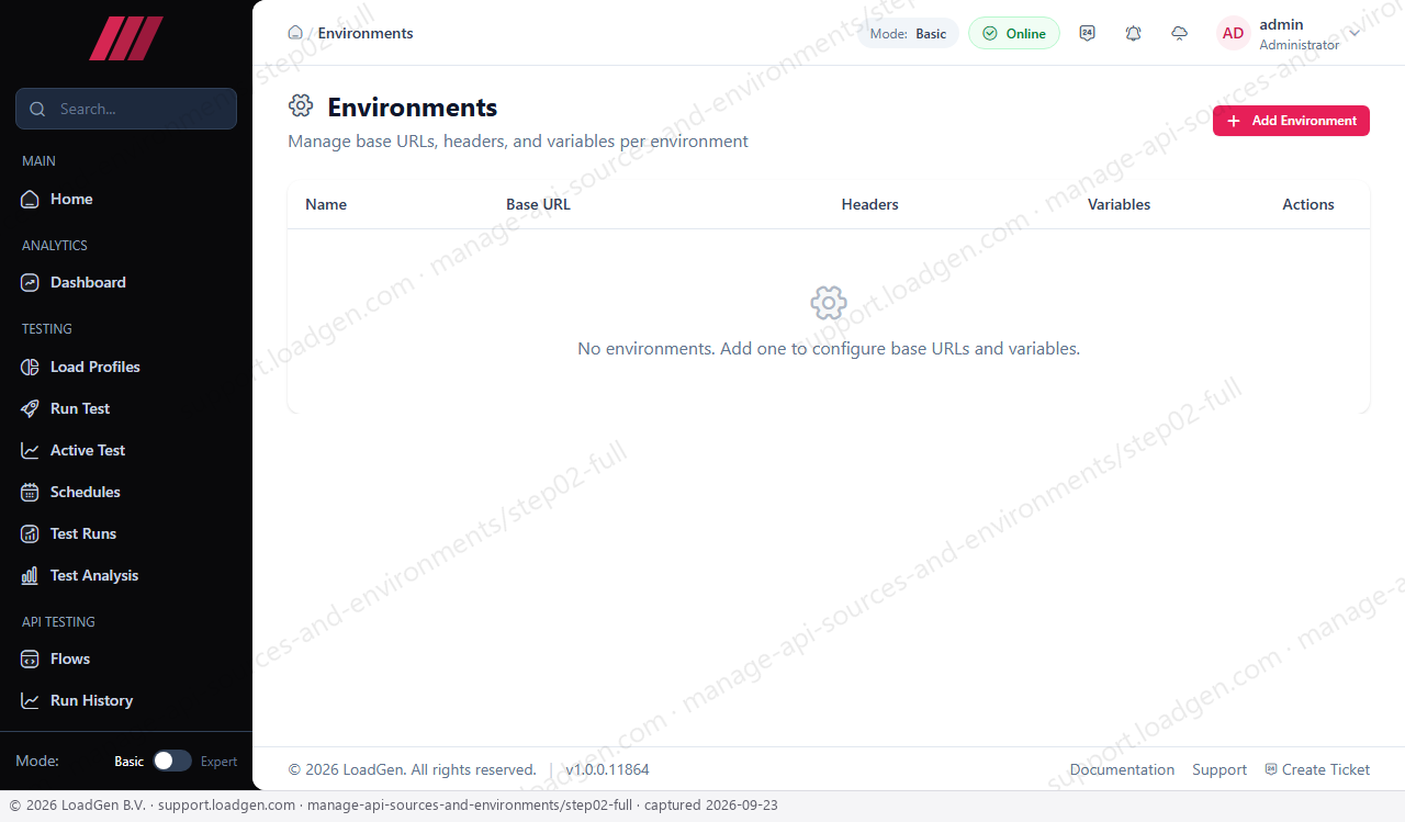 Manage API sources and environments - step 2