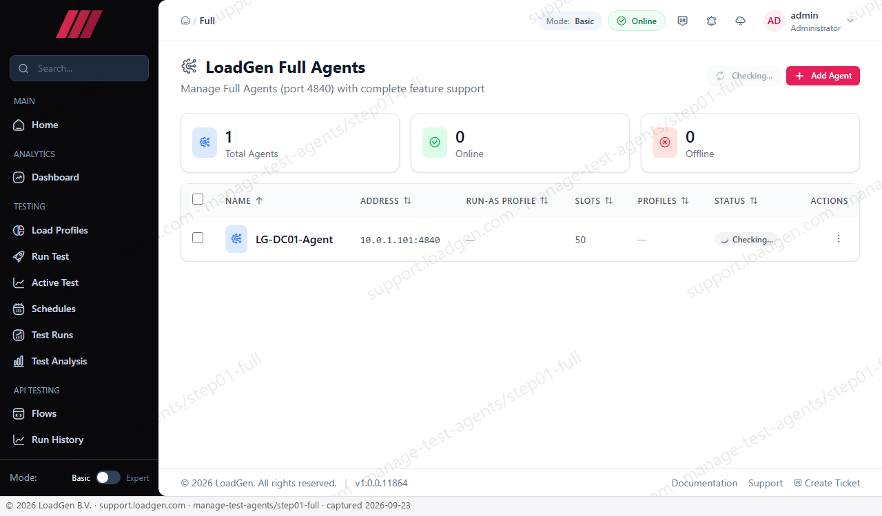 Manage test agents - step 1