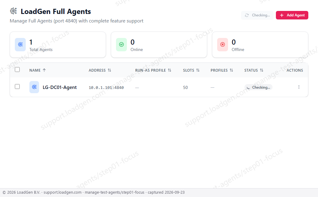 Manage test agents - step 1 detail
