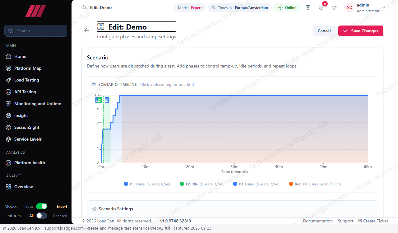 Create and manage test scenarios - step 2