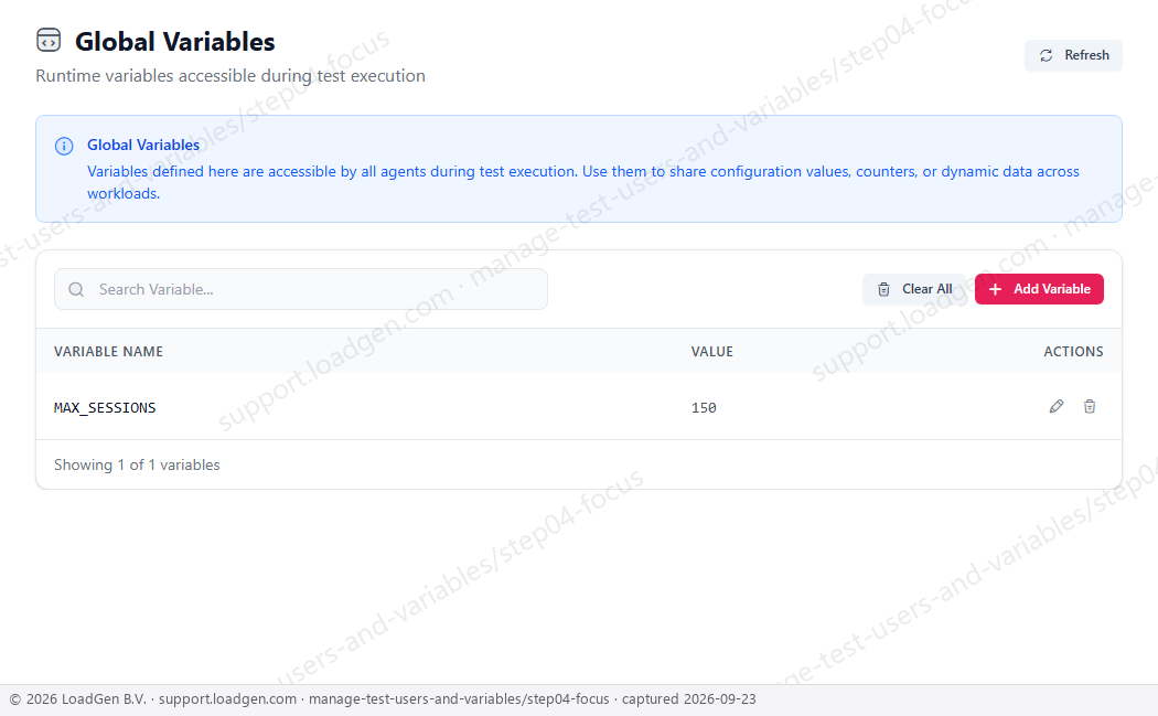 Manage test users and variables - step 4 detail