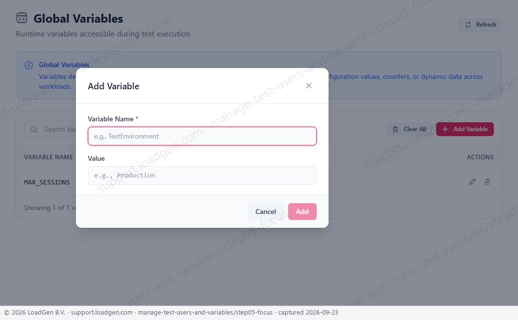 Manage test users and variables - step 5 detail