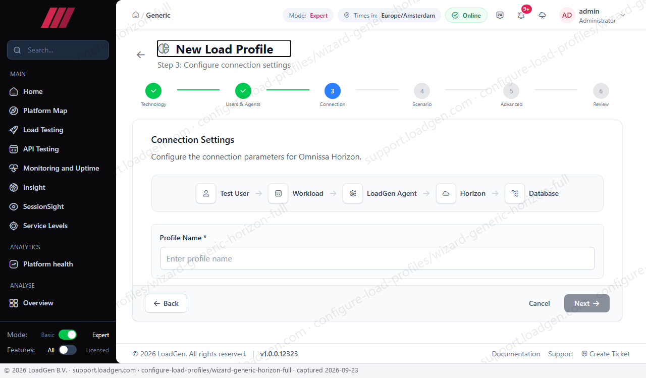 Configure load profiles - generic wizard, Omnissa Horizon