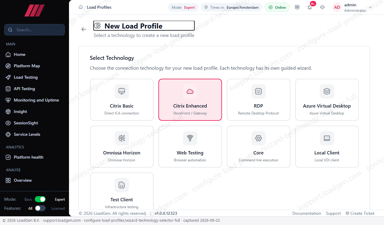 Configure load profiles - the technology selector