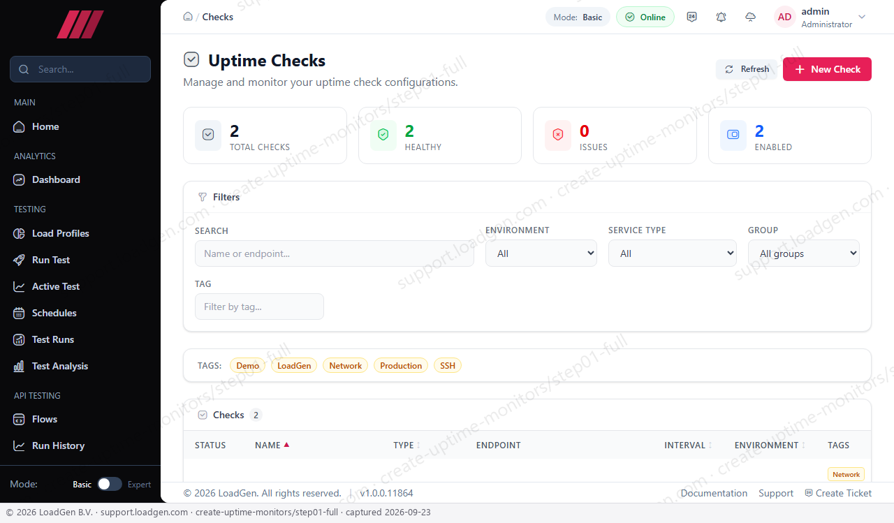 Create uptime monitors - step 1