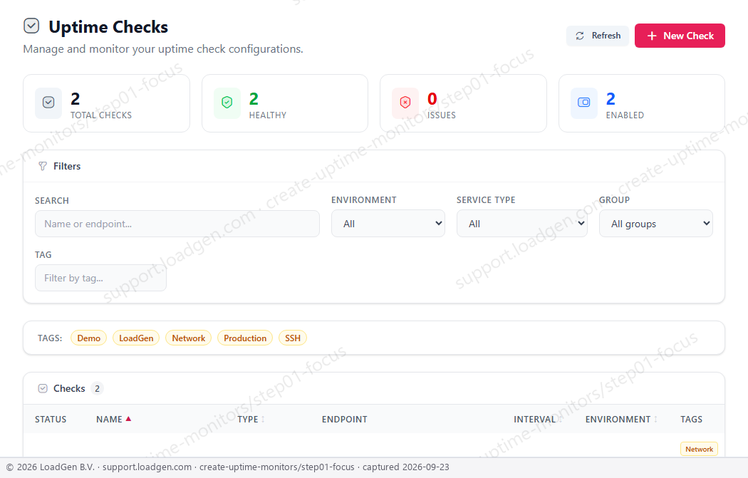 Create uptime monitors - step 1 detail