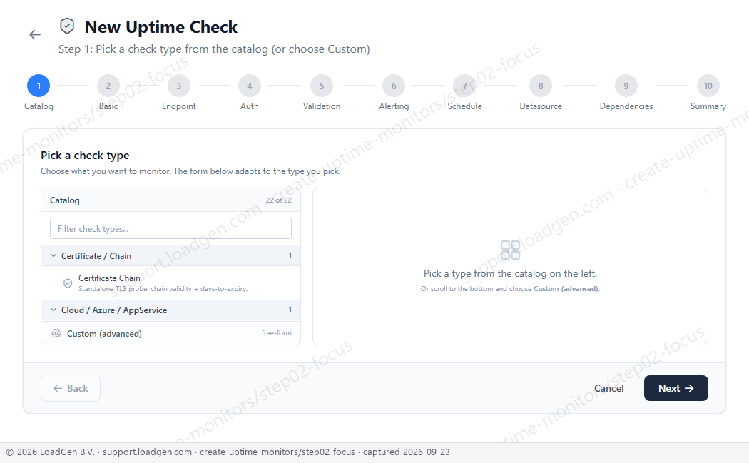 Create uptime monitors - step 2 detail