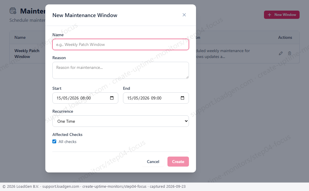 Create uptime monitors - step 4 detail