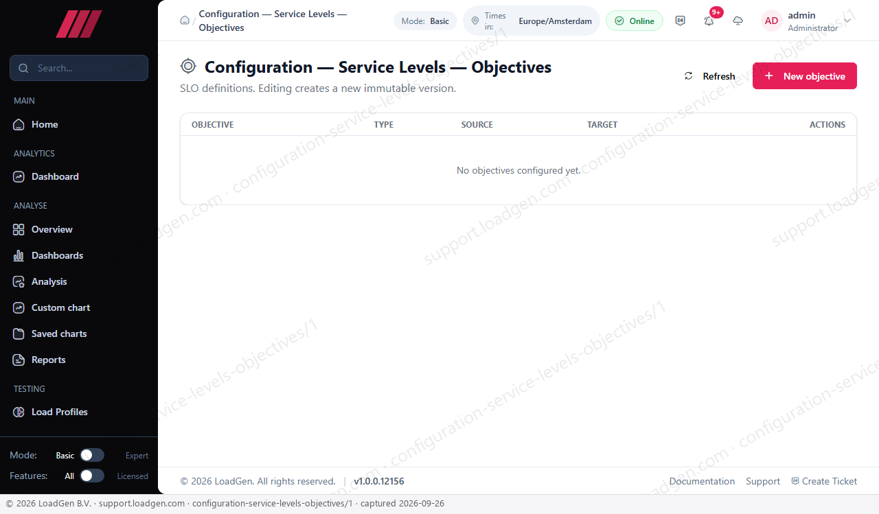 Configuration: Service Levels: Objectives - step 1