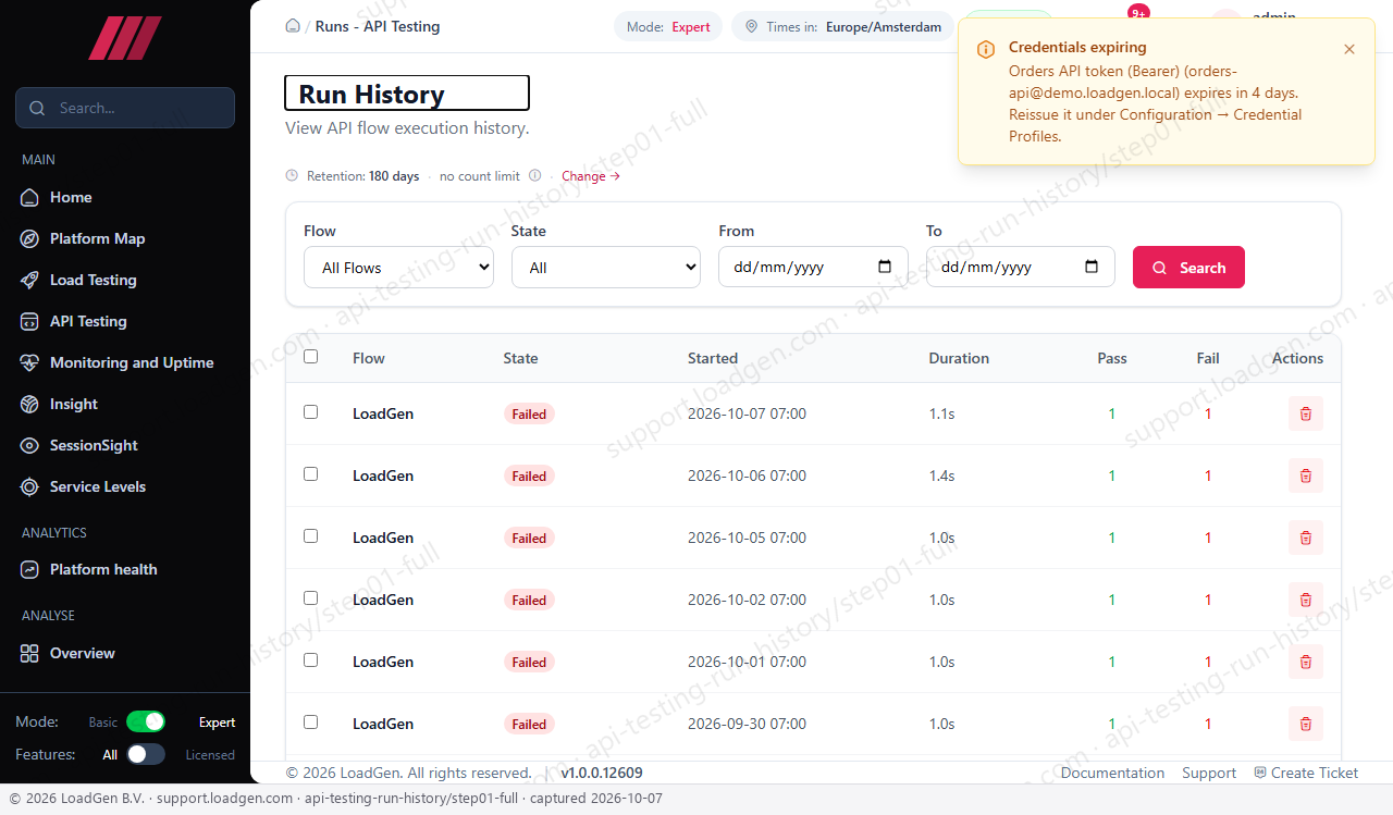 API Testing: Run History - step 1