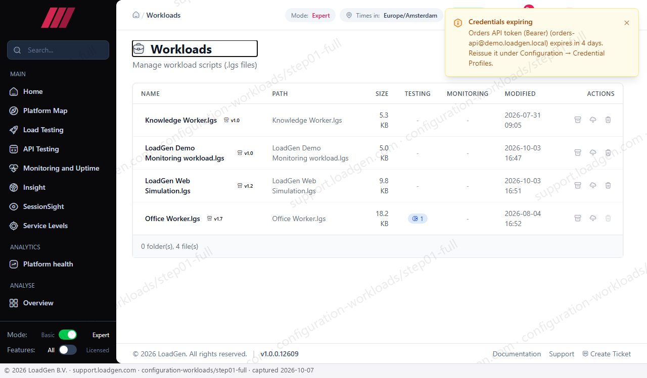 Configuration: Workloads - step 1