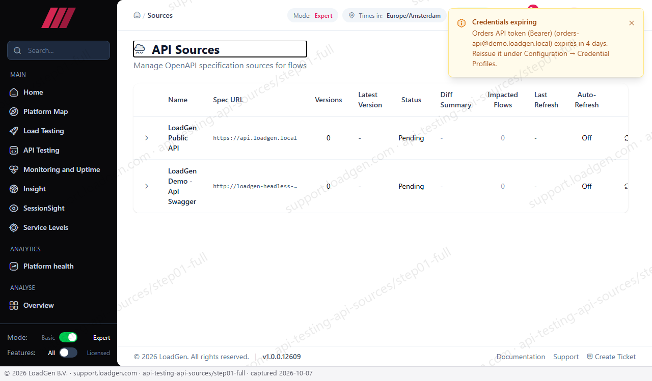 API Testing: API Sources - step 1