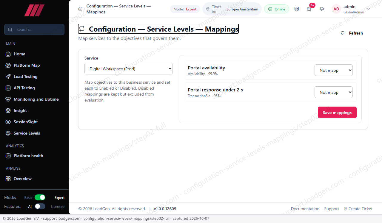 Configuration: Service Levels: Mappings - step 2