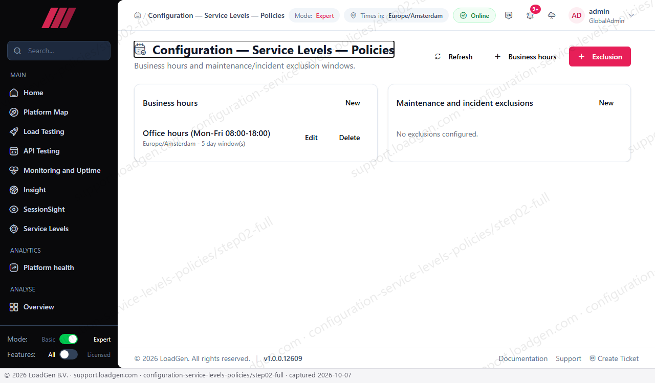Configuration: Service Levels: Policies - step 2