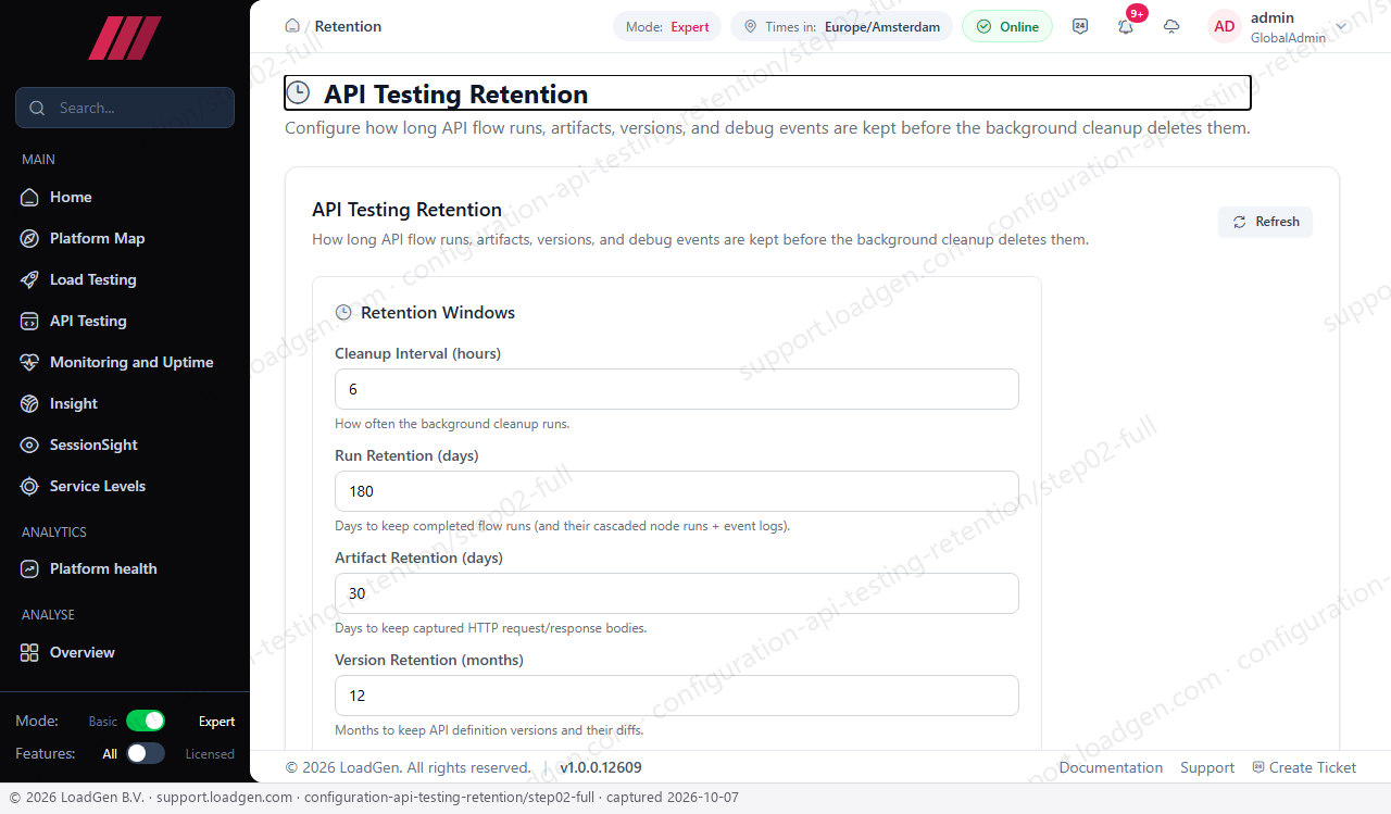 Configuration: API Testing: Retention - step 2