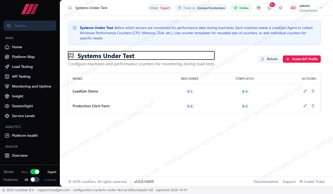 Configuration: Systems Under Test: Profiles - step 2