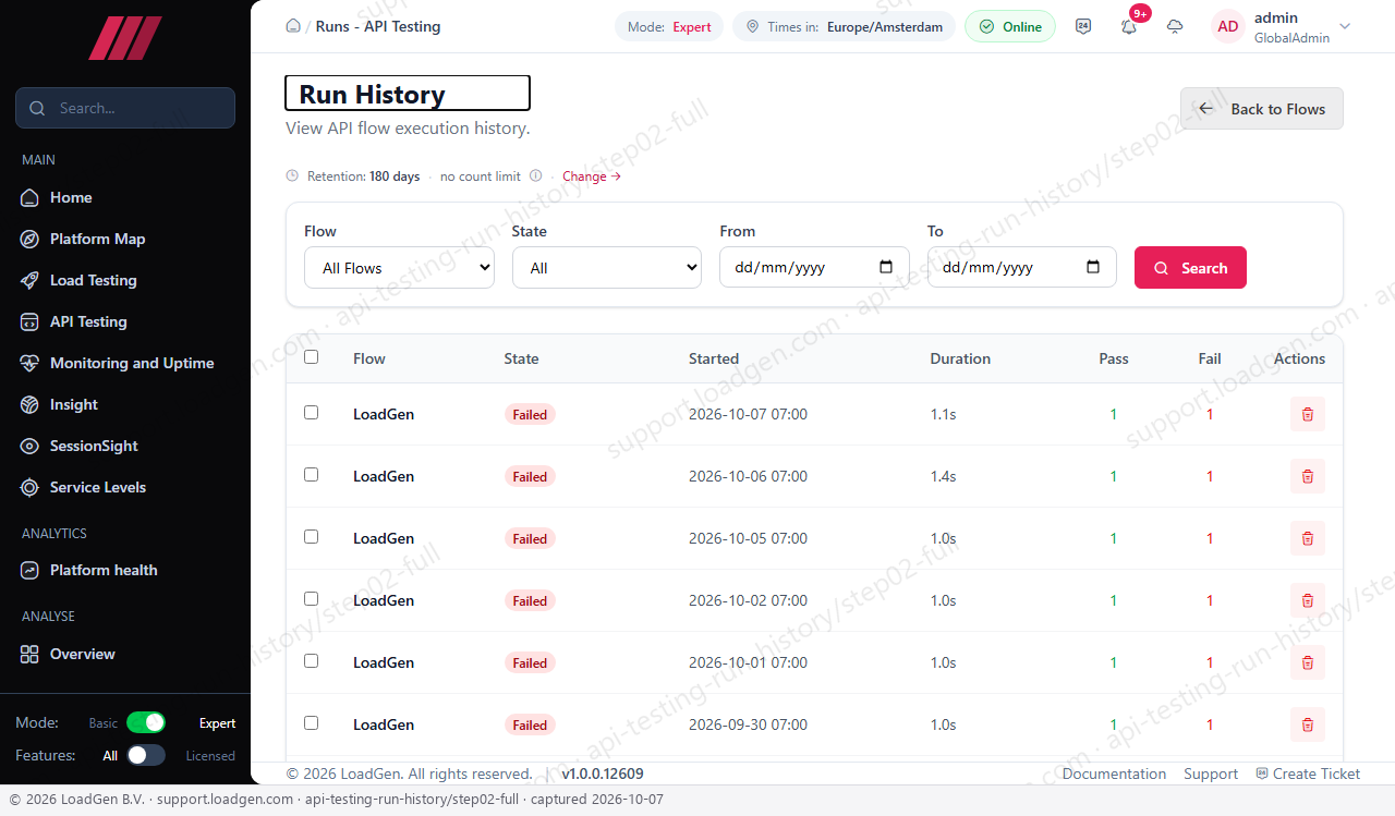 API Testing: Run History - step 2