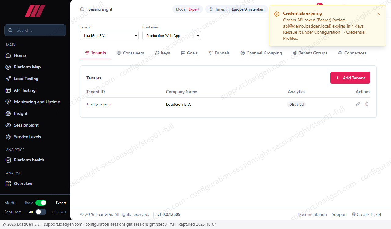 Configuration: SessionSight: SessionSight - step 1