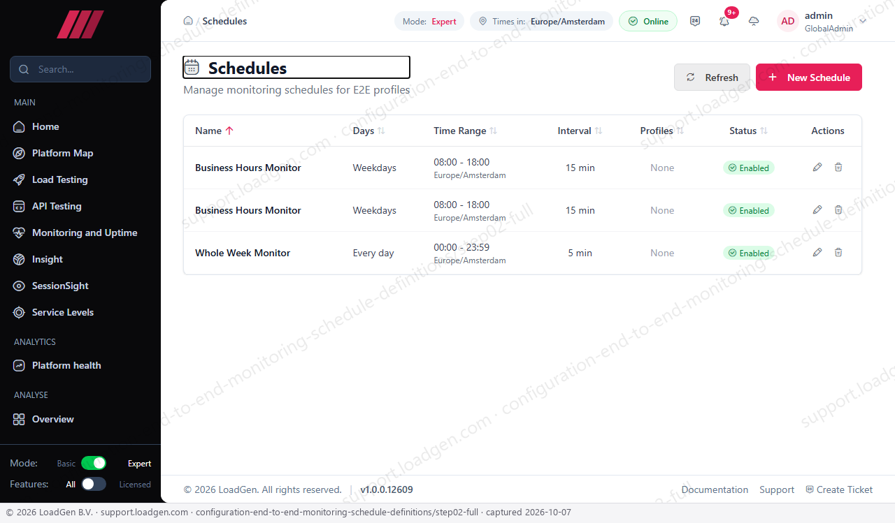 Configuration: End-to-End Monitoring: Schedule Definitions - step 2
