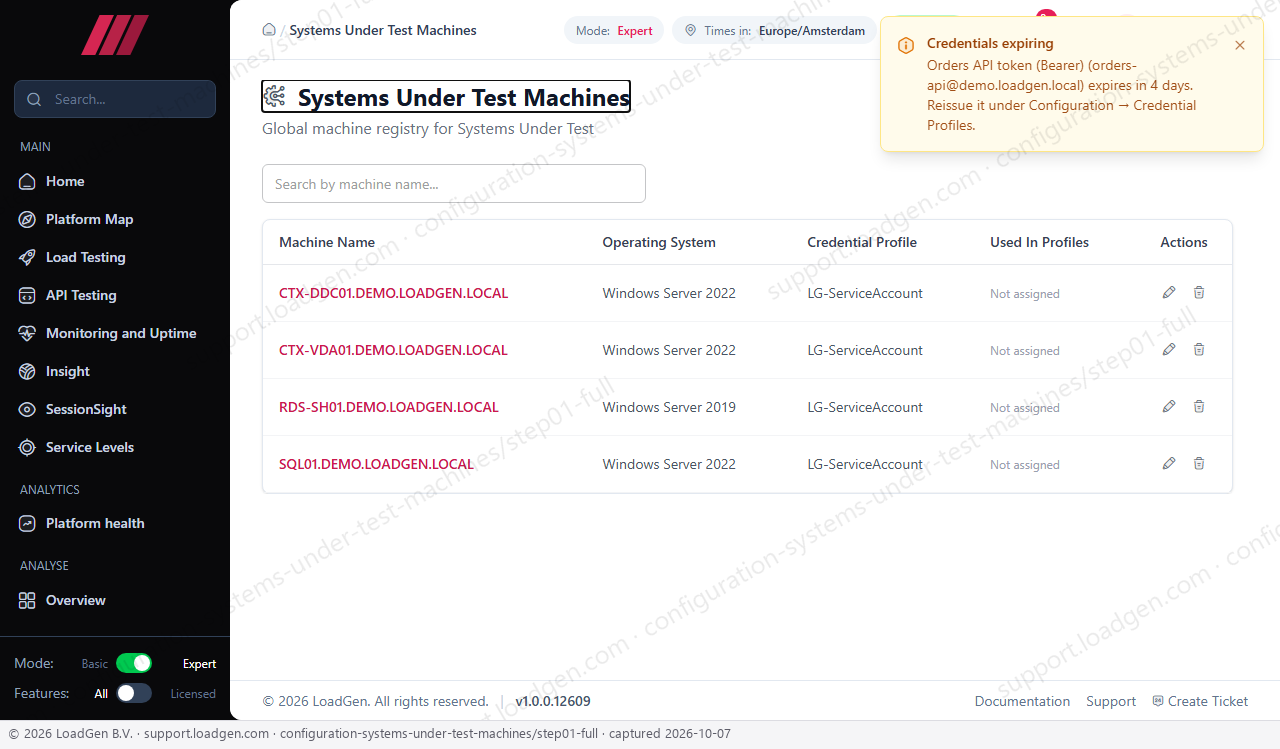 Configuration: Systems Under Test: Machines - step 1