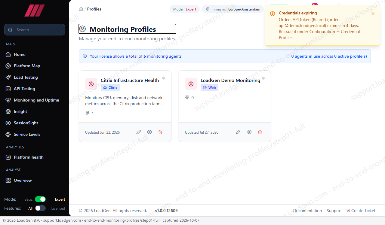 End-to-End Monitoring: Profiles - step 1