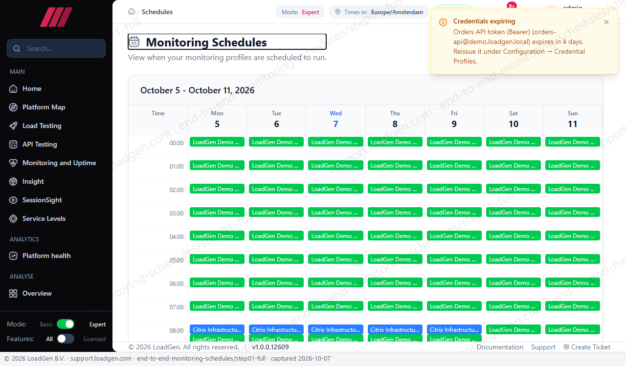 End-to-End Monitoring: Schedules - step 1