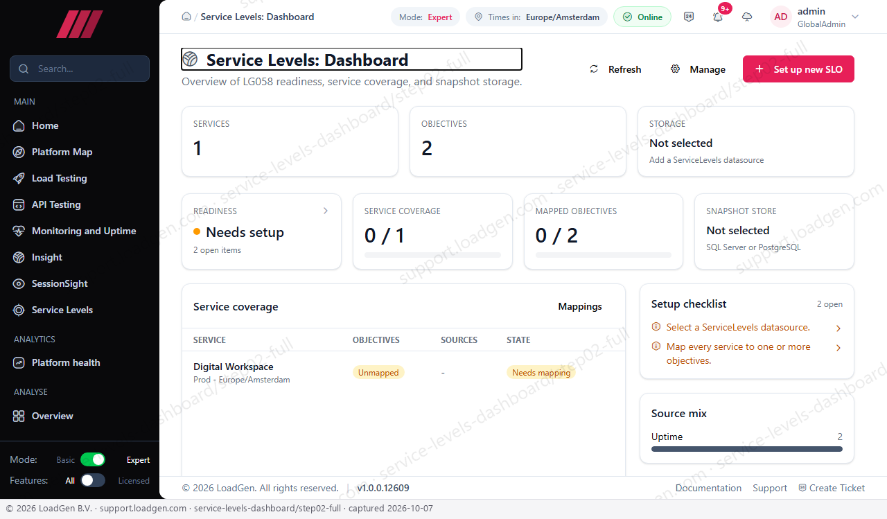 Service Levels: Dashboard - step 2