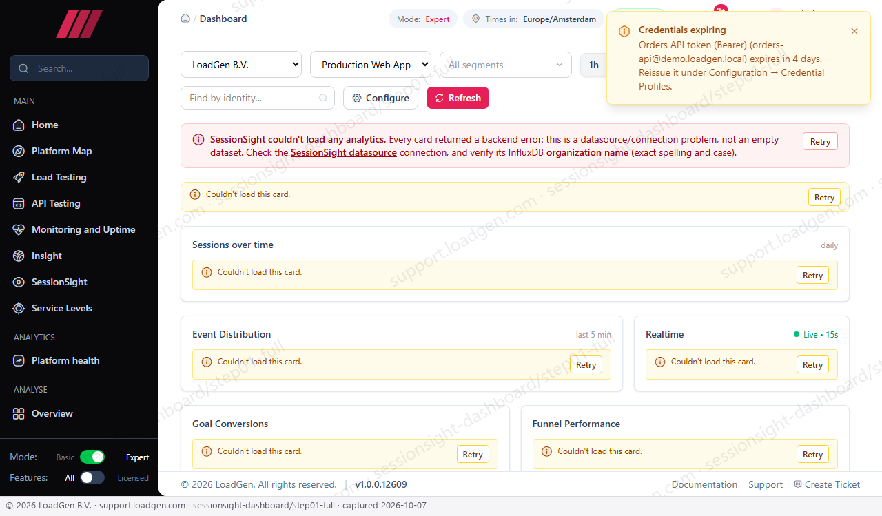 SessionSight: Dashboard - step 1