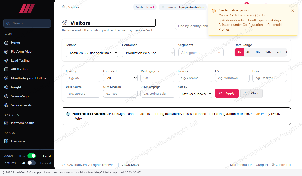 SessionSight: Visitors - step 1