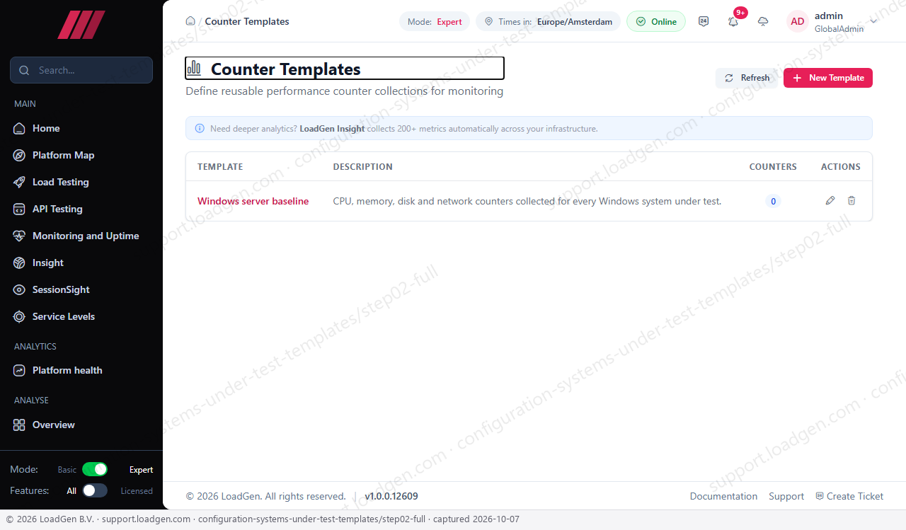 Configuration: Systems Under Test: Templates - step 2
