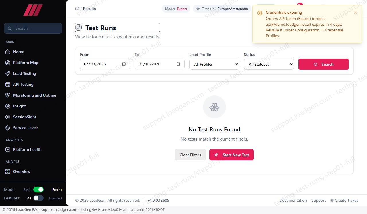 Testing: Test Runs - step 1