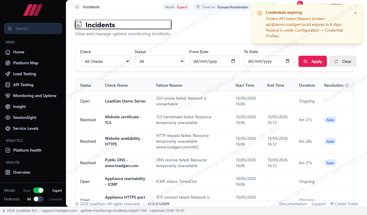 Uptime Monitoring: Incidents - step 1