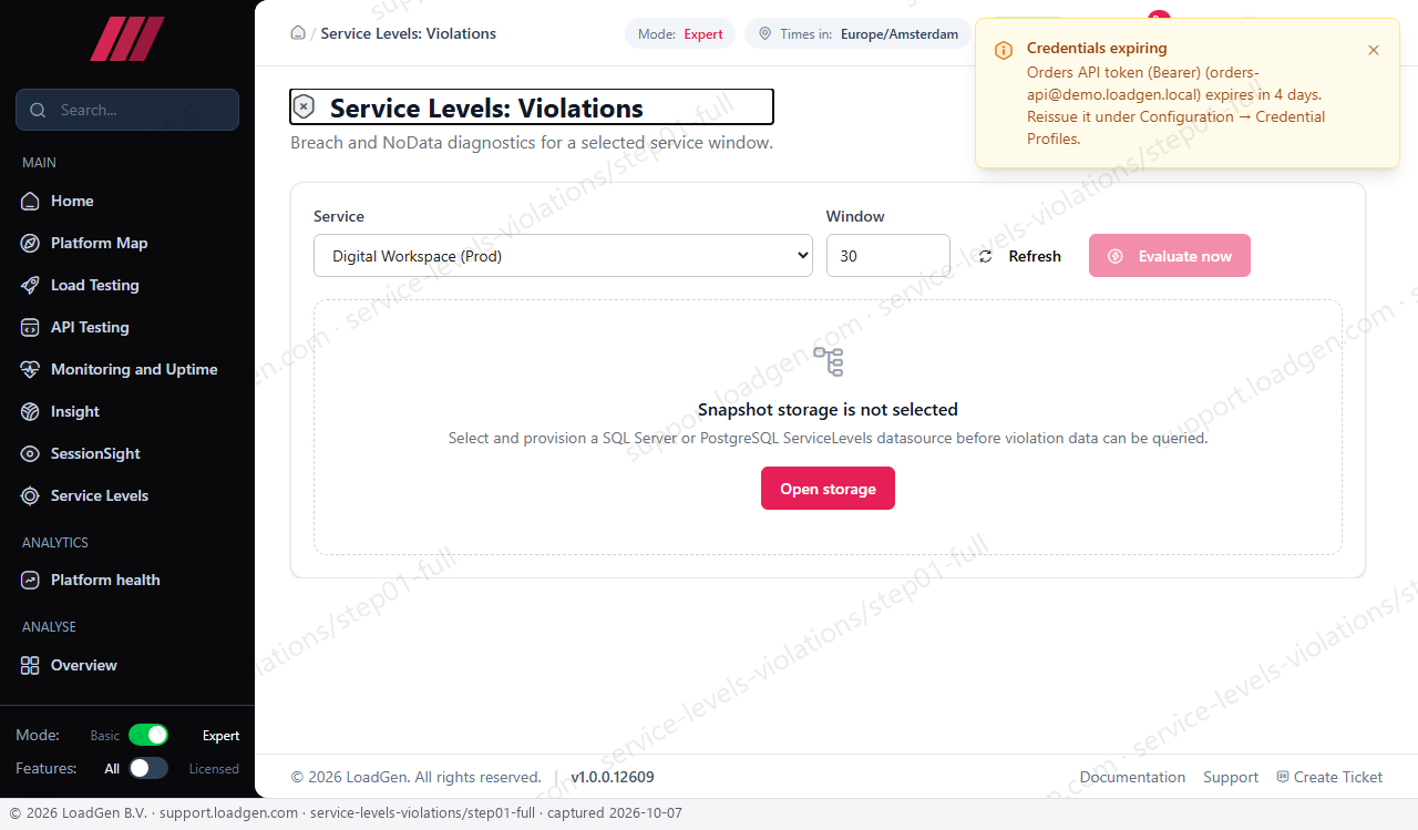 Service Levels: Violations - step 1