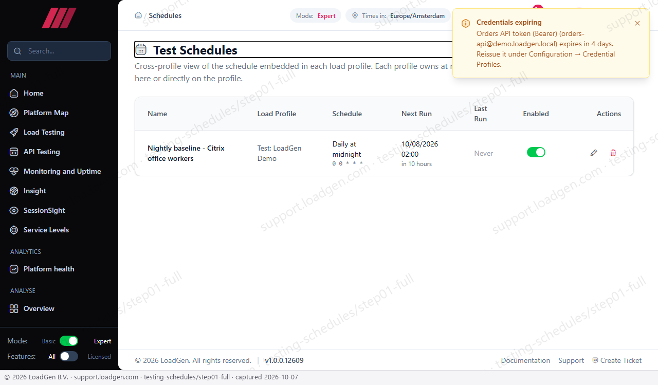 Testing: Schedules - step 1