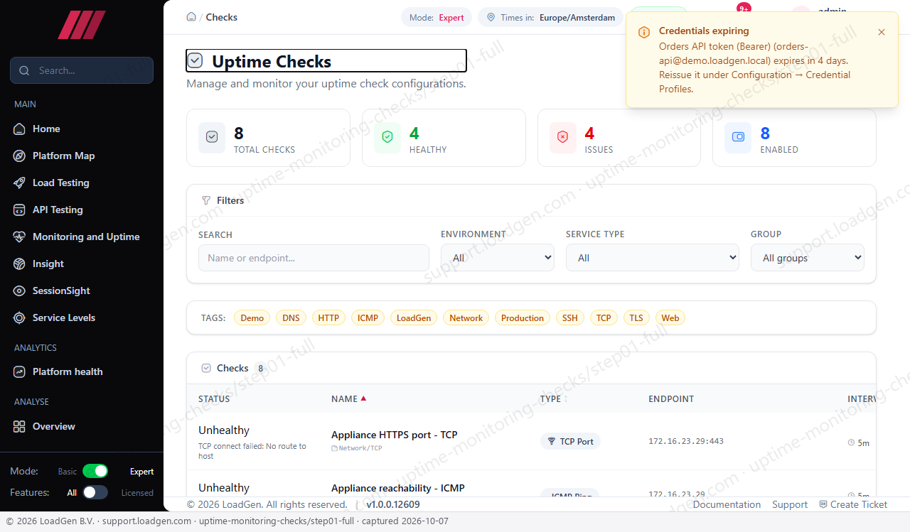 Uptime Monitoring: Checks - step 1
